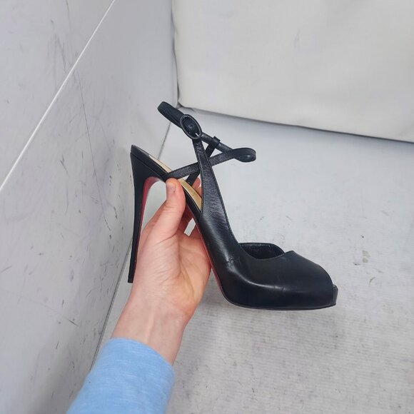 Christian Louboutin Black Jenlove Alta Peep Toe Sandal Heel Shoe - Picture 6 of 12